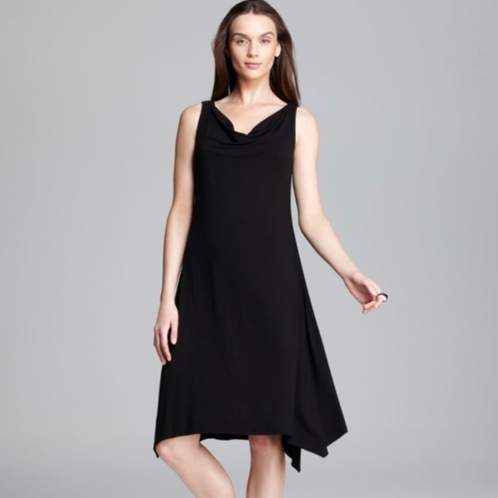 Eileen Fisher Little Black Dress Pure 100% Silk Cowl Neck Size M